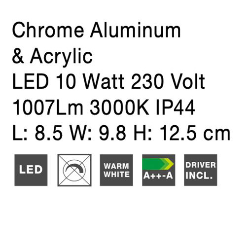 Aplica LED perete baie Agusti, 1/2 surse de lumina din acril, baza metal, IP44, 9122311 - Novaluce [10]