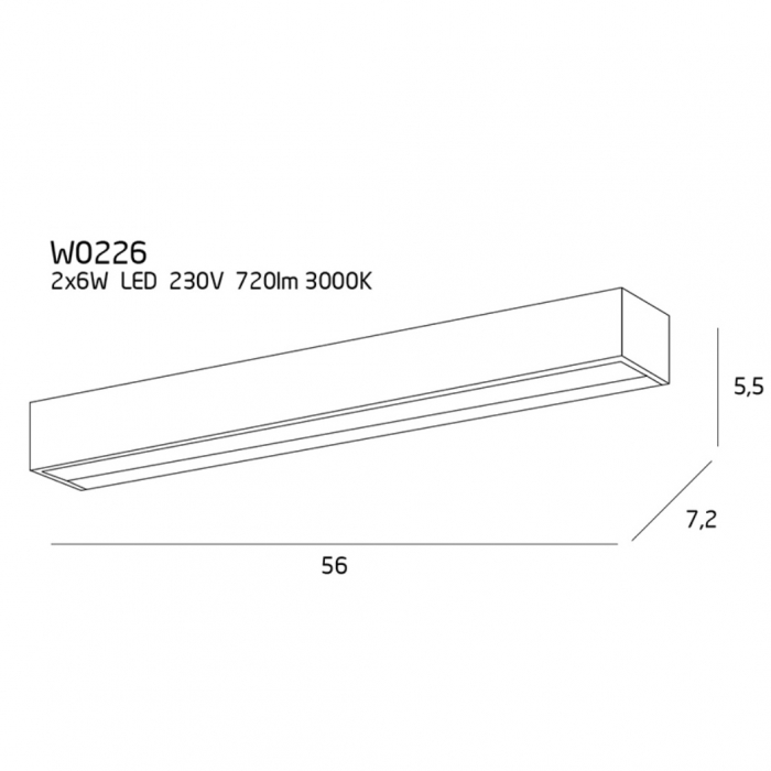 Aplica liniara crom iluminare LED Ria 56x7,2x5,5 cm din metal, W0226 - Maxlight [2]