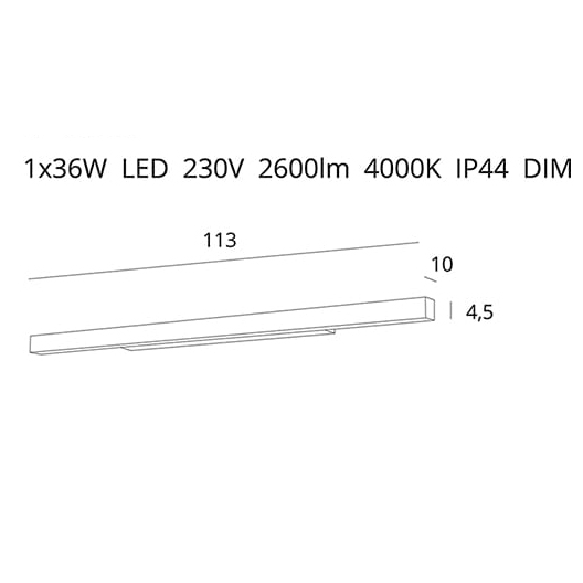 Aplica liniara neagra iluminare LED dimabil Becka 113x10x4,5 cm metal/acril IP44, W0266 - Maxlight [2]
