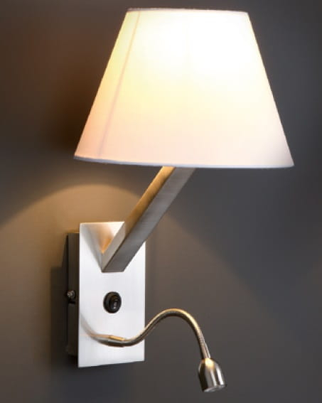 Aplica perete alba abajur textil Loki Ø 22x30 cm, cititor LED, baza metal crom, 5103WA/WHNM - Maxlight [2]