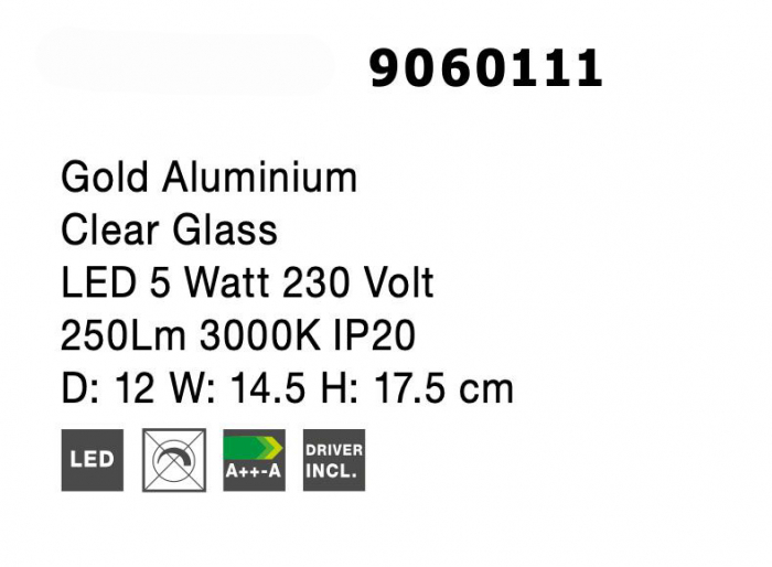 Aplica perete aurie LED Kalila 17.5x12 cm, metal/sticla, 9060111 - Novaluce [3]