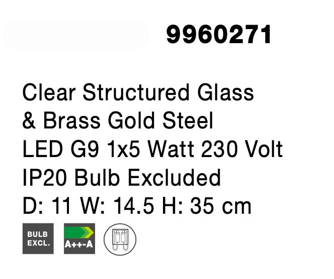 Aplica perete aurie Fedora 35 cm glob sticla structurata, bec LED G9, 9960271 - Novaluce [6]