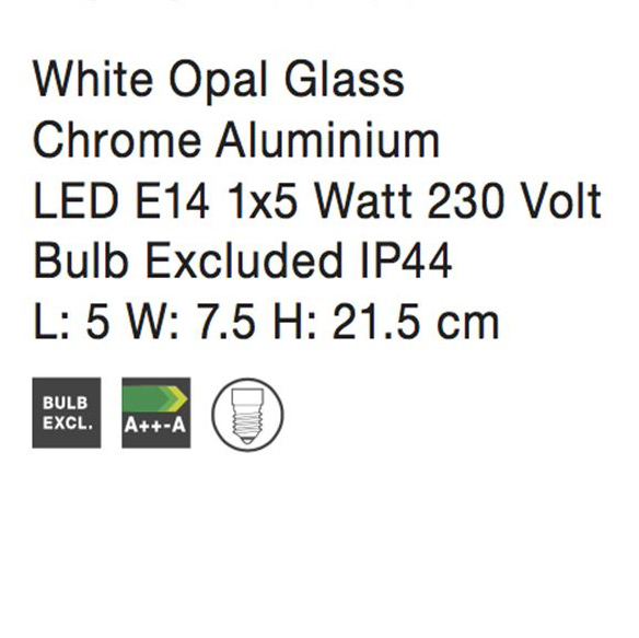 Aplica perete baie alba Cali, 21/21,5 cm, din sticla, baza metal, IP44, 6310542 - Novaluce [4]