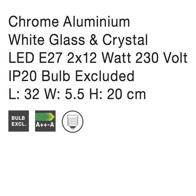 Aplica perete dreptunghiulara alba Malita din sticla cu cristale, diverse dimensiuni, 83325801 - Novaluce [7]