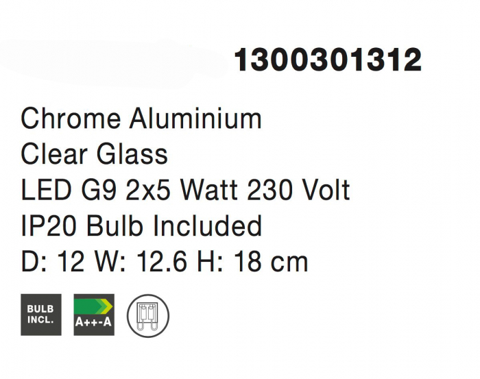 Aplica perete eleganta Boncan 2xG9, sticla transparenta, metal crom, 1300301312 - Novaluce [4]