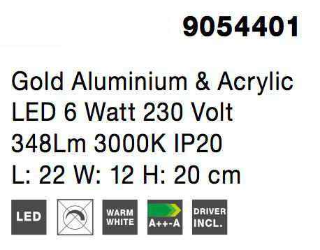 Aplica perete eleganta Wavy aurie cu abajur transparent ondulat din acril, LED 6W, 9054401 - Novaluce [8]