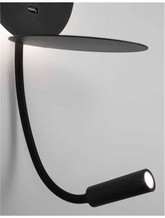 Aplica perete LED ajustabila neagra/alba Roni, cu suport telefon si USB, 9173282 - Novaluce [7]