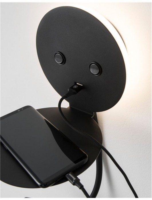 Aplica perete LED ajustabila neagra/alba Roni, cu suport telefon si USB, 9173282 - Novaluce [5]