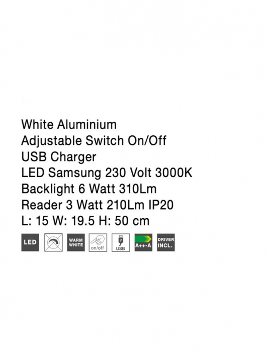 Aplica perete LED ajustabila neagra/alba Roni, cu suport telefon si USB, 9173282 - Novaluce [15]
