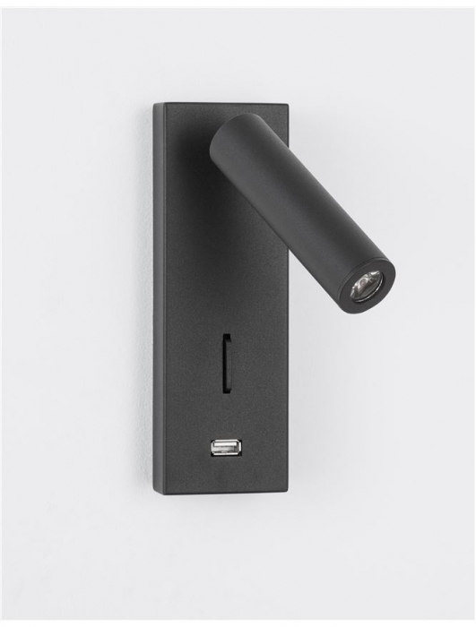 Aplica perete LED ajustabila neagra/alba Trevi, din metal, cu port USB, 9170102 - Novaluce [3]