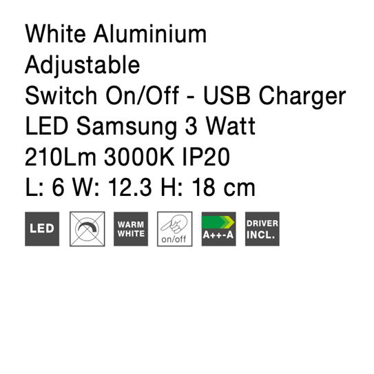 Aplica perete LED ajustabila neagra/alba Trevi, din metal, cu port USB, 9170102 - Novaluce [15]