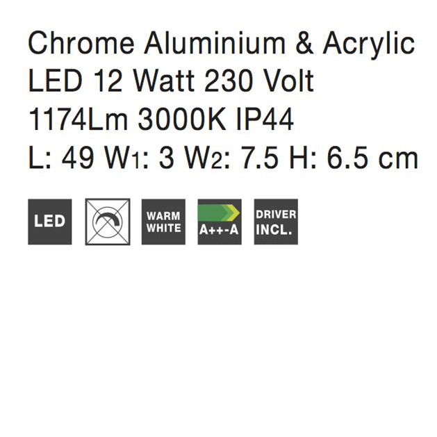 Aplica perete LED baie crom liniara Carl, 49/63 cm, din metal, IP44, 787005 - Novaluce [4]