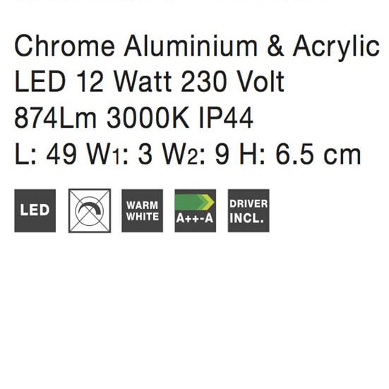 Aplica perete LED baie crom liniara Fanzi, 49/63 cm, din metal, IP44, 787002 - Novaluce [8]