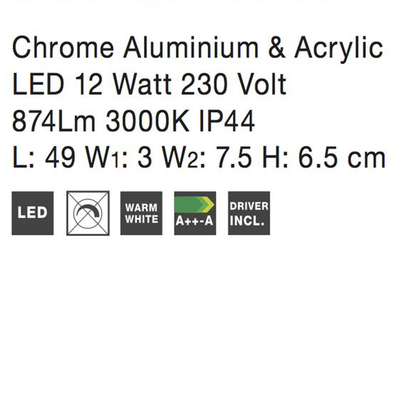 Aplica perete LED baie crom liniara Fanzi, 49/63 cm, din metal, IP44, 787004 - Novaluce [8]