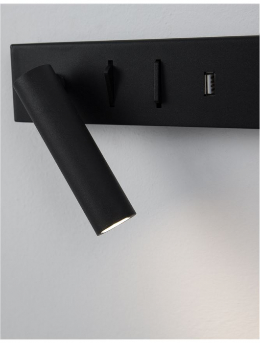 Aplica perete LED liniara neagra/alba Norbi, cu cititor stanga/dreapta ajustabil, din metal, cu port USB, 9533521 - Novaluce [12]
