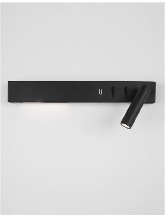 Aplica perete LED liniara neagra/alba Norbi, cu cititor stanga/dreapta ajustabil, din metal, cu port USB, 9533521 - Novaluce [4]