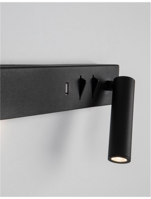 Aplica perete LED liniara neagra/alba Norbi, cu cititor stanga/dreapta ajustabil, din metal, cu port USB, 9533521 - Novaluce [5]