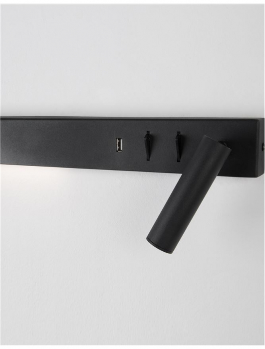 Aplica perete LED liniara neagra/alba Norbi, cu cititor stanga/dreapta ajustabil, din metal, cu port USB, 9533521 - Novaluce [6]
