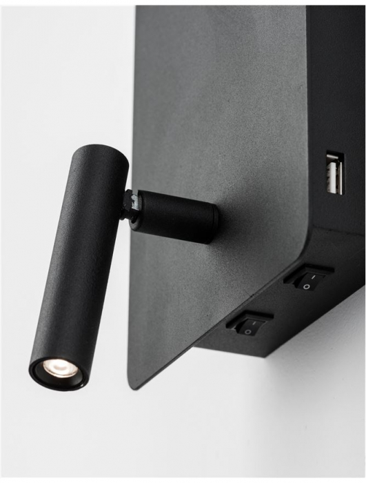 Aplica perete LED neagra/alba Lazar, cu cititor ajustabil, din metal, cu port USB, 9018501 - Novaluce [11]