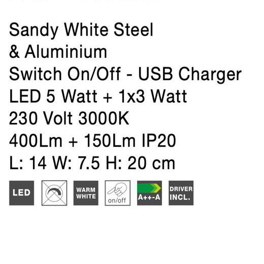 Aplica perete LED neagra/alba Lazar, cu cititor ajustabil, din metal, cu port USB, 9018501 - Novaluce [7]