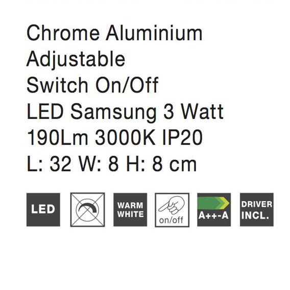 Aplica perete LED premium crom/alba Stasia, din metal, ajustabila, 8128201 - Novaluce [4]