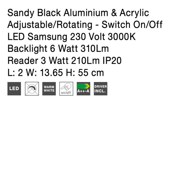Aplica perete LED premium neagra/alba Stick rotativa, din metal, 55 cm, cu cititor, 9182811 - Novaluce [6]