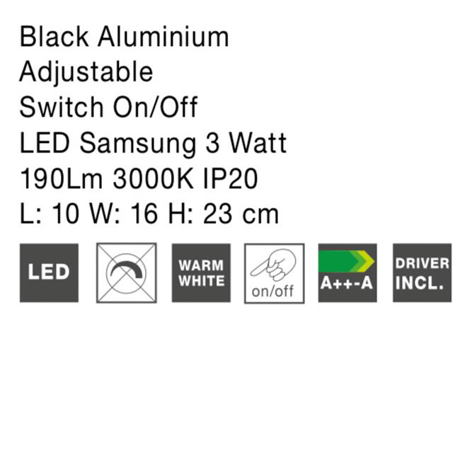 Aplica perete LED premium neagra Rinos, din metal, 10x23 cm, ajustabila, 7140181 - Novaluce [4]