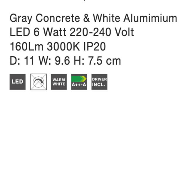 Aplica perete LED rotunda gri/alba beton Chiro Ø 11 cm, 9831050 - Novaluce [9]