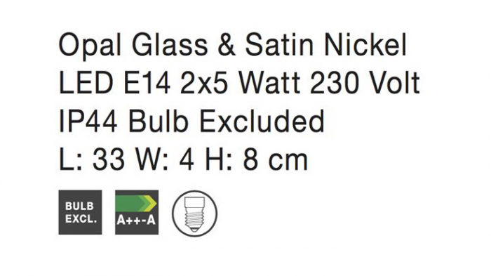Aplica perete liniara baie alba Cali, 33/50 cm, din sticla, baza metal, IP44, 602202 - Novaluce [5]