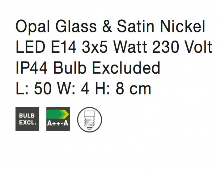 Aplica perete liniara baie alba Cali, 33/50 cm, din sticla, baza metal, IP44, 602202 - Novaluce [9]