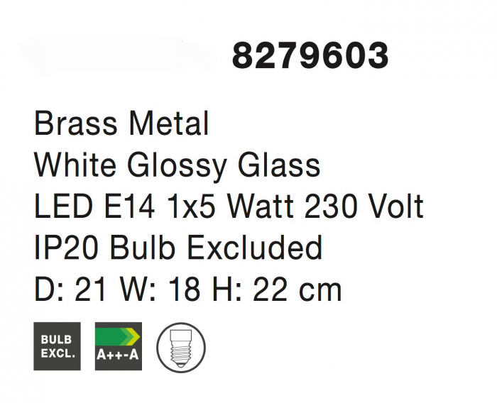 Aplica perete moderna aurie Evan cu glob alb sticla, structura metal, 8279603 - Novaluce [2]