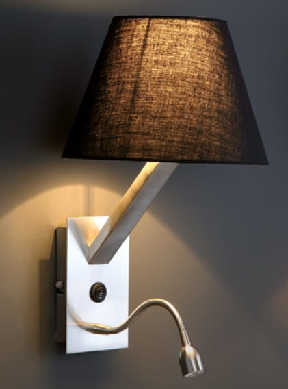 Aplica perete neagra abajur textil Loki Ø 22x30 cm, cititor LED, baza metal crom, 5103WA/BLNM - Maxlight [2]
