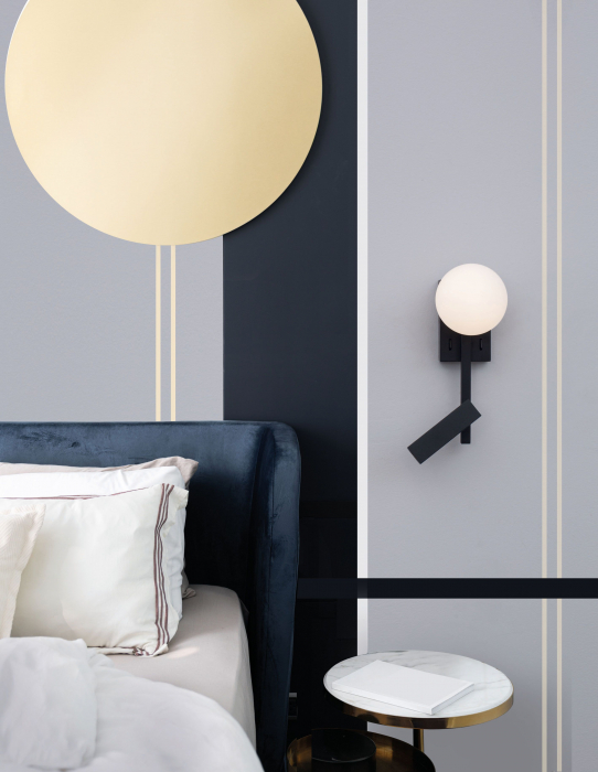 Aplica perete neagra cu glob alb Esila 26 cm ajustabila cu intrerupator, iluminare LED, sticla/metal, 9919530 - Novaluce [5]