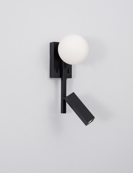 Aplica perete neagra cu glob alb Esila 26 cm ajustabila cu intrerupator, iluminare LED, sticla/metal, 9919530 - Novaluce [2]