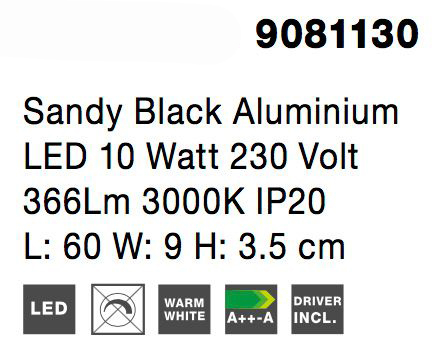 Aplica perete neagra Ottone 9 - 60/90/120 cm stil minimalist, iluminare LED, 9081130 - Novaluce [8]