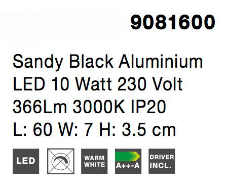 Aplica perete neagra Ottone 7 - 60/90/120 cm stil minimalist, iluminare LED, 9081600 - Novaluce [6]