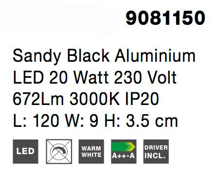 Aplica perete neagra Ottone 9 - 60/90/120 cm stil minimalist, iluminare LED, 9081130 - Novaluce [16]