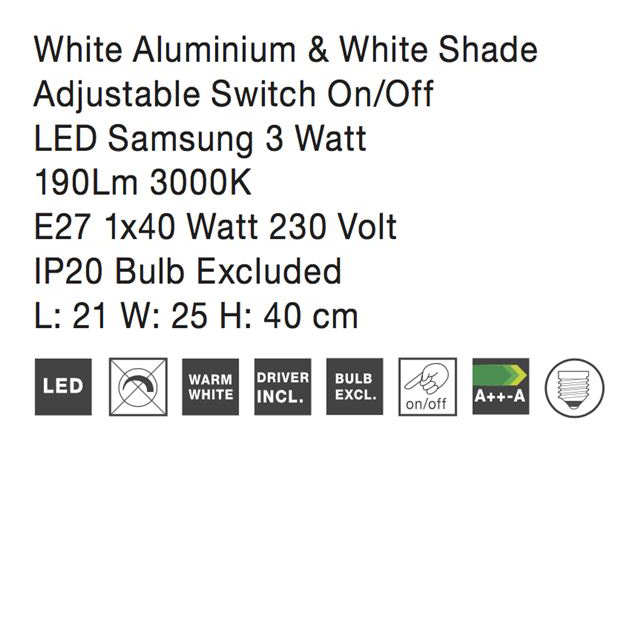Aplica perete premium alba/alba-argintiu Tahiri, baza din metal, abajur textil, brat ajustabil cu LED, 8127402 - Novaluce [8]