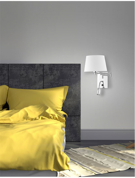 Aplica perete premium alba Zelina, baza din metal crom, abajur textil, brat ajustabil cu LED, 6102682 - Novaluce [2]