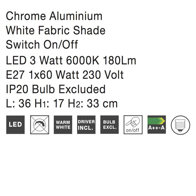 Aplica perete premium alba Zelina, baza din metal crom, abajur textil, brat ajustabil cu LED, 6102682 - Novaluce [4]
