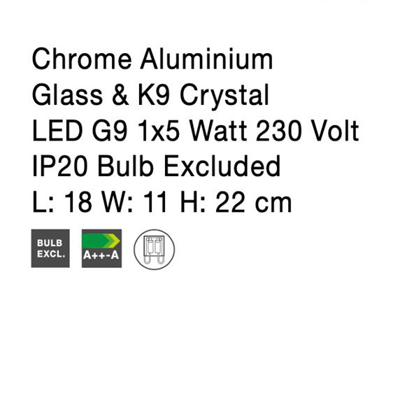 Aplica perete premium cu cristale Monti, din sticla, 11x18 cm, 9046500 - Novaluce [5]