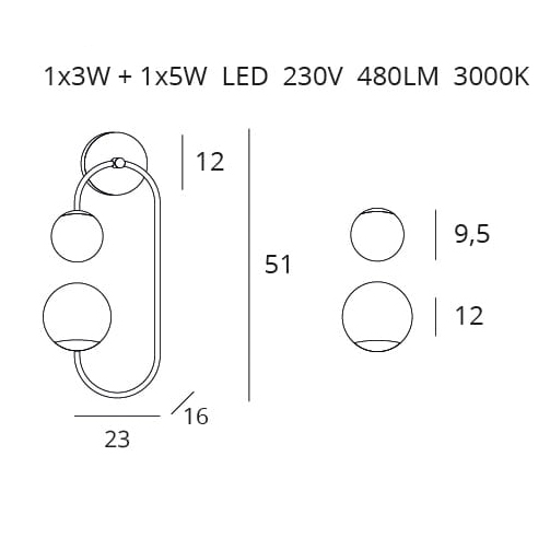 Aplica perete premium LED Jaumi 23x16x51 cm metal/sticla, W0274 - Maxlight [2]