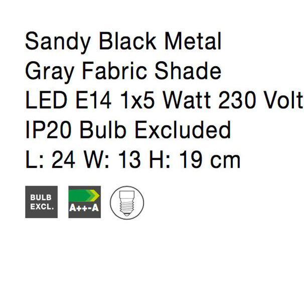 Aplica perete rotunda gri Velasco, baza din metal, abajur textil, 24x19 cm, 9151401 - Novaluce [6]