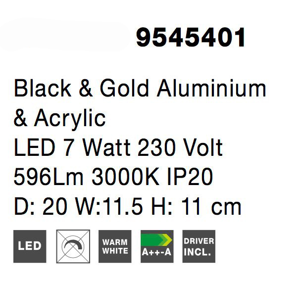 Aplica perete rotunda Tekla Ø20 cm cu detalii aurii, abajur transparent, iluminare LED 7W, 9545401 - Novaluce [6]