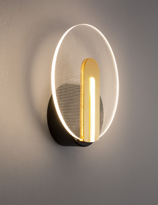 Aplica perete rotunda Tekla Ø20 cm cu detalii aurii, abajur transparent, iluminare LED 7W, 9545401 - Novaluce [2]