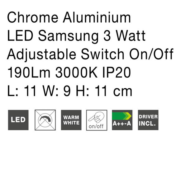 Aplica spot LED reglabil crom/alb/negru Gelso, din metal, switch ON/OFF, 8140522 - Novaluce [7]