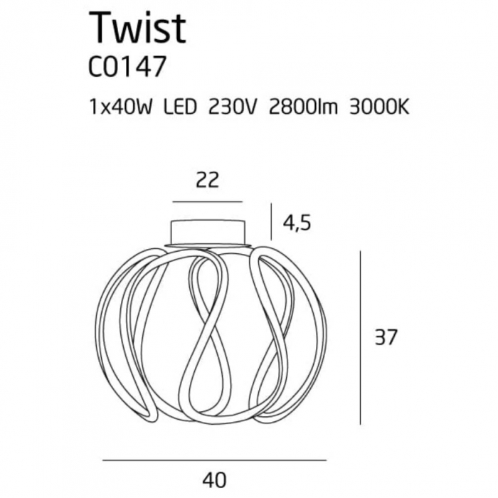 Aplica tavan Twisted, neagra, LED, inaltime ajustabila, C0147 - Maxlight [2]