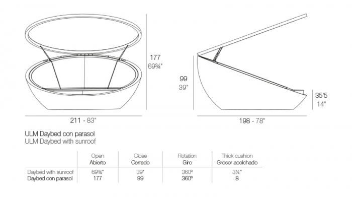 Baldachin rotund tip scoica cu acoperis rabatabil Ulm 211x198 cm, iluminare led, model premium, 54136 - Vondom [4]