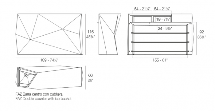 Bar cu iluminare LED RGBW Faz 190 cm cu spatiu frapiera, design geometric, personalizabil, 54114D - Vondom [7]