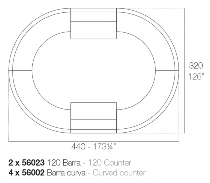 Bar curbat Fiesta 160x160 cm iluminare LED RGBW control smart, design modern, 56002 - Vondom [13]